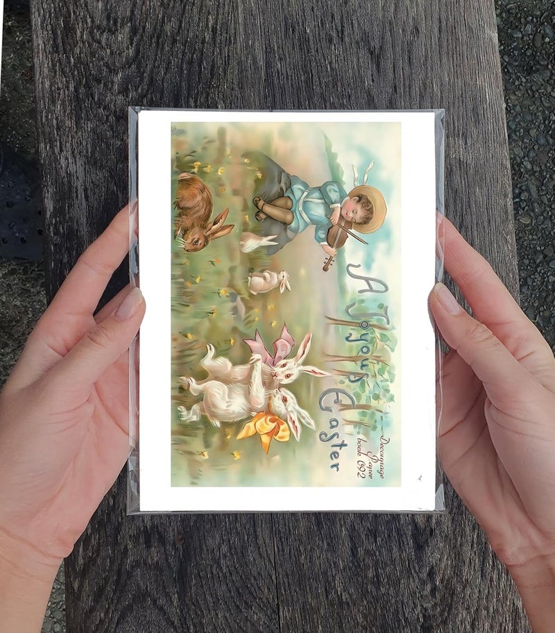 Flonz Decoupage Paper Pack (21 Sheets 6"x8") Easter Bunny Chicks and Kids Vintage Styled Easter Cards Pictures for Decoupage, Craft and Scrapbooking - Image 3