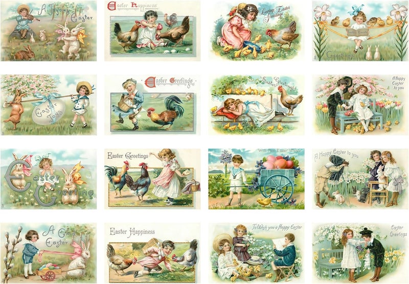 Flonz Decoupage Paper Pack (21 Sheets 6"x8") Easter Bunny Chicks and Kids Vintage Styled Easter Cards Pictures for Decoupage, Craft and Scrapbooking - Image 2