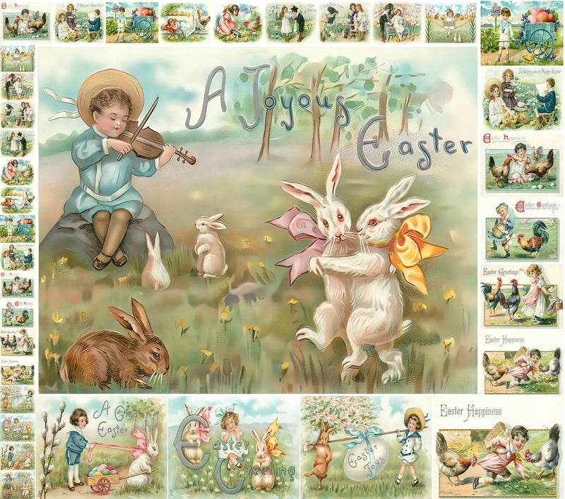 Flonz Decoupage Paper Pack (21 Sheets 6"x8") Easter Bunny Chicks and Kids Vintage Styled Easter Cards Pictures for Decoupage, Craft and Scrapbooking - Image 1