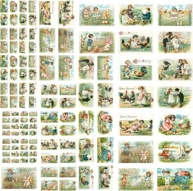 Flonz Decoupage Paper Pack (21 Sheets 6"x8") Easter Bunny Chicks and Kids Vintage Styled Easter Cards Pictures for Decoupage, Craft and Scrapbooking - Image 4