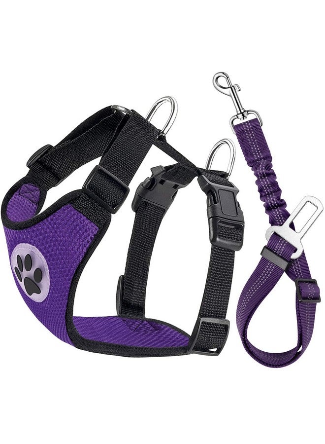 Lukovee Dog Safety Vest Harness with Seatbelt, Seat Belt Adjustable Pet Harnesses Double Breathable Mesh Fabric with Car Vehicle Connector Strap for Dog (Medium, Purple) - Image 1