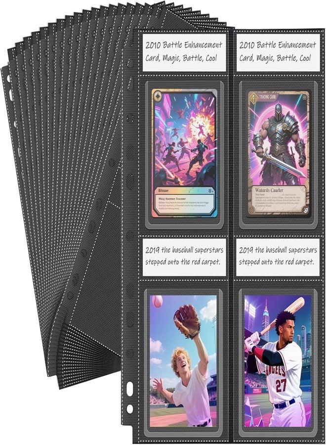 Zofly Top Loader Sleeves 4 Pocket, 20 Pack Toploader Binder Pages for 3x4 Baseball Card Protectors, 160 Pockets Trading Card Sleeves Binder Sheets, Hard Plastic Card Storage Sleeves for 3 Ring Binder - Image 1