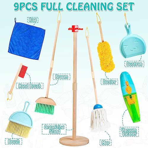 HELLOWOOD Kids Cleaning Set with Electric Vacuum Cleaners, Wooden Pretend Play Housekeeping Set, Toddler Cleaning Toys for Girls Boys Age 3+ - Image 2
