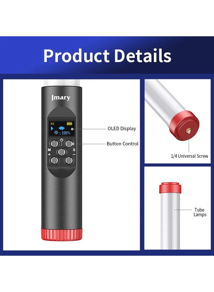 Jmary Handheld RGB Tube LED Video Light Built-in Rechargeable Battery Portable Photography Light with Adjustable Brightness Lighting Effects for Vlog Live Streaming Product Photography Portrait Studio - Image 2