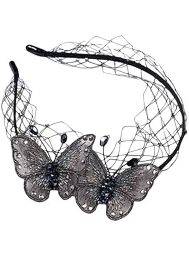 Black Rhinestone Butterfly Mesh Hairband For Women Elegant Headband For Tea Parties Birthdays Dance Events - Image 1