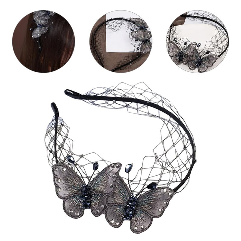 Black Rhinestone Butterfly Mesh Hairband For Women Elegant Headband For Tea Parties Birthdays Dance Events - Image 4