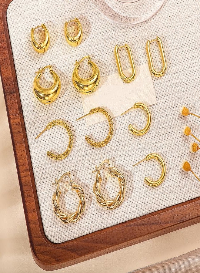 TianBo 9 Pairs Gold Hoop Earrings for Women Lightweight Chunky Hoop Earrings 14K 18K Gold Plated Multipack Hypoallergenic, Thick Open Twisted Huggie Hoops Earring Set Jewelry for Gifts (9 Pairs Gold plated) - Image 3