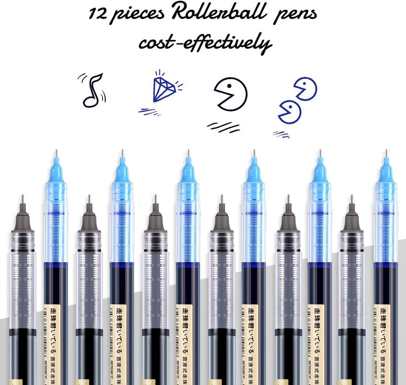 ARROLLIANT 0.5mm Roller Pen Set – Color Ink Liquid Rollerball Gel Pens for School & Office Stationery, Pack of 12 (Black & Blue) - Image 2