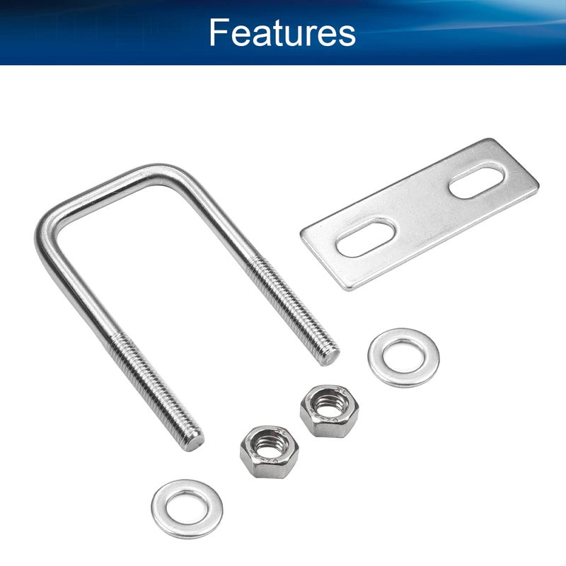 Yinpecly 4Pack Square U-Bolts 1-1/5"(30mm) Inner Width 304 Stainless Steel U-Bolts M6 with Washers and Nuts for Automobiles Trailer, Ski Boat, or Sailboat Trailer, M6x30x70mm - Image 2