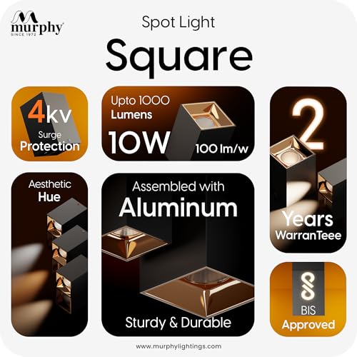 Murphy® LED 10 Watt Warm White Square Surface Cylindrical Shape Indoor Ceiling Mounted Spot Light COB Down Light with Aluminium Body - Rose Gold Pack of 2 (with 2 Years Warranty) - Image 3