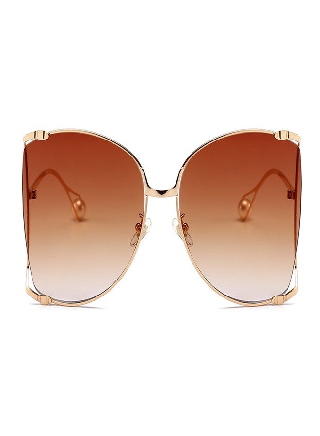 Armear Women Oversized Semi Rimless Sunglasses Retro Gold Metal Frame Brown Lens Fashion Pearl Design 64mm - Image 4