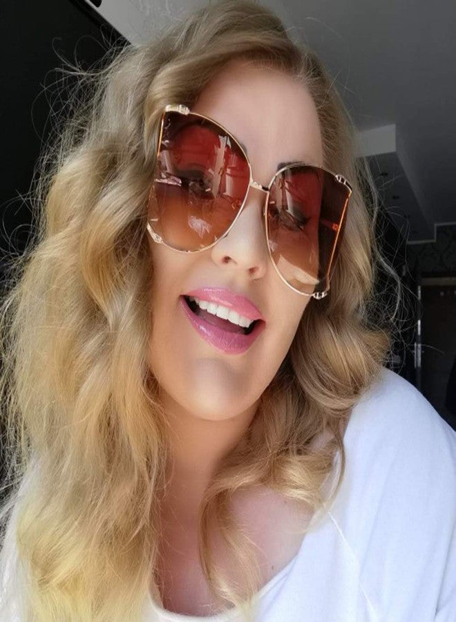 Armear Women Oversized Semi Rimless Sunglasses Retro Gold Metal Frame Brown Lens Fashion Pearl Design 64mm - Image 3