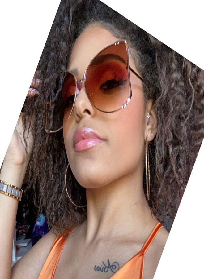 Armear Women Oversized Semi Rimless Sunglasses Retro Gold Metal Frame Brown Lens Fashion Pearl Design 64mm - Image 2