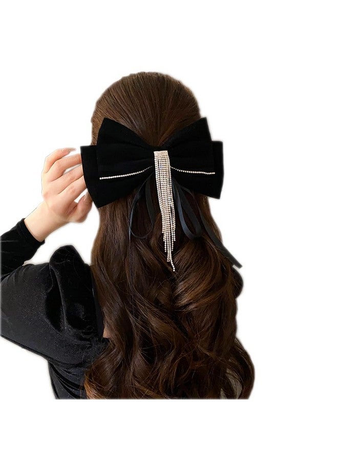 CHIROGRAPHY 1 Pcs Luxury Larger Bows Diamond Hair Clips, 1 Pack Sparkly Rhinestone Tassel French Hair Barrettes Hair Accessories for Women and Girls Bridal Bridesmaid Hair Bow Party Decoration - Image 1