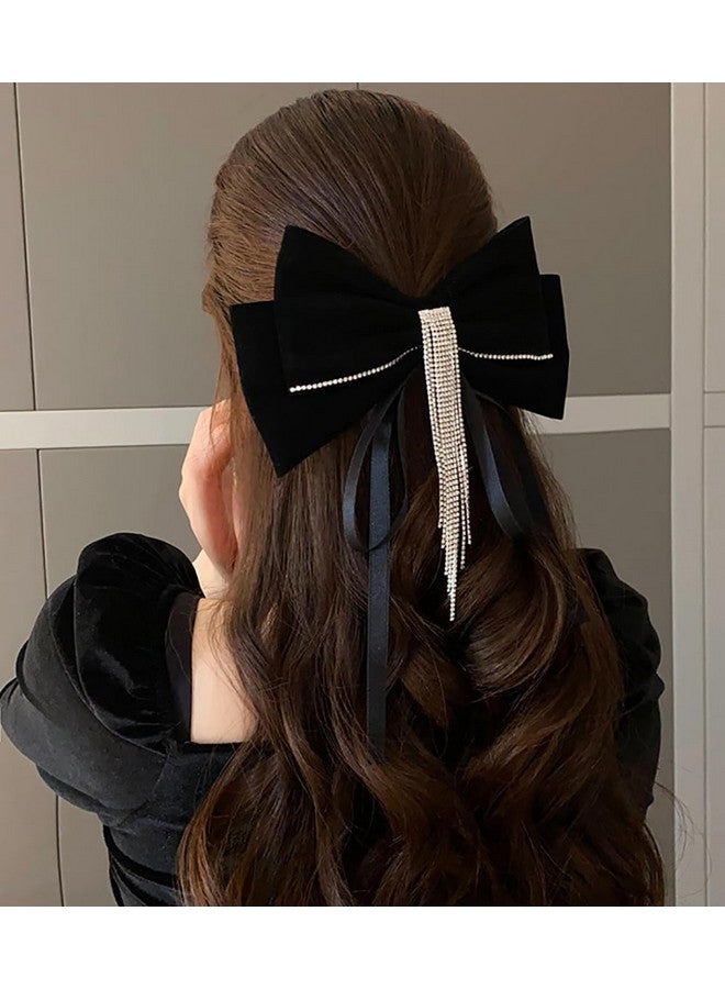 CHIROGRAPHY 1 Pcs Luxury Larger Bows Diamond Hair Clips, 1 Pack Sparkly Rhinestone Tassel French Hair Barrettes Hair Accessories for Women and Girls Bridal Bridesmaid Hair Bow Party Decoration - Image 2