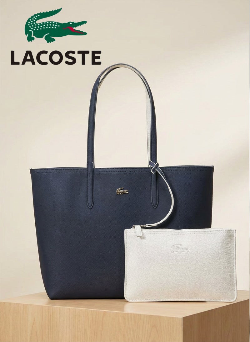Lacoste Women's Double sided Two tone Large Capacity Handbag, Fashionable Multi functional, camera bag navy blue and White - Image 1