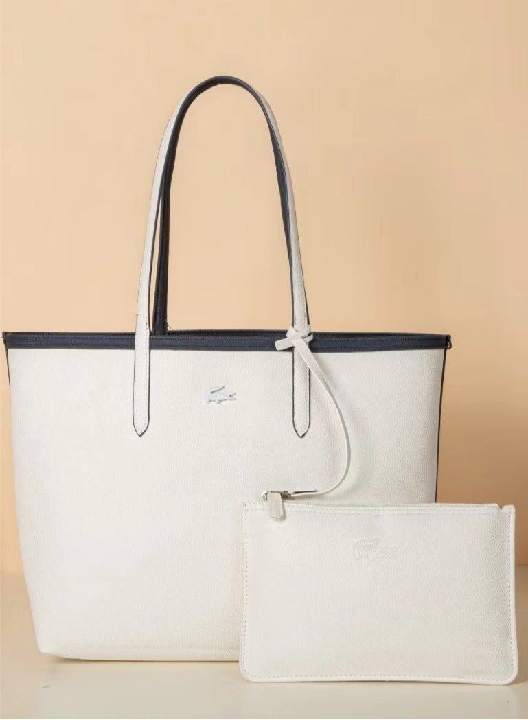 Lacoste Women's Double sided Two tone Large Capacity Handbag, Fashionable Multi functional, camera bag navy blue and White - Image 3