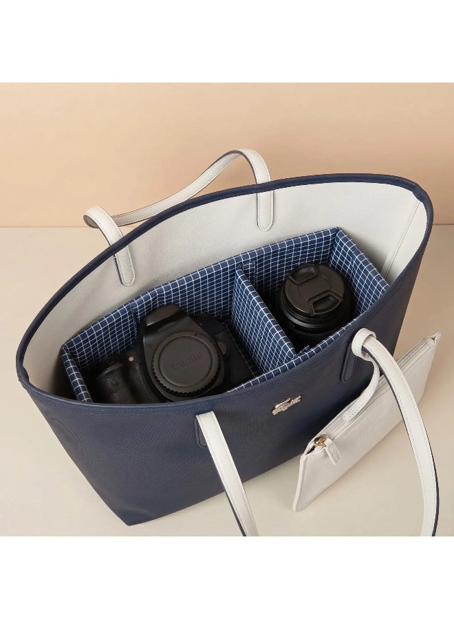 Lacoste Women's Double sided Two tone Large Capacity Handbag, Fashionable Multi functional, camera bag navy blue and White - Image 5