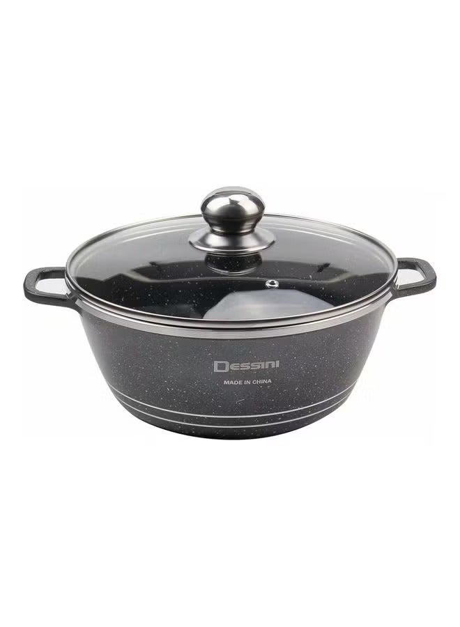 DESSINI 10-Piece Granite Non Stick Cookware Set Includes 4xCasserol With Lid 32cm, 28cm, 24cm, 20cm, 1xShallow Pot With Lid 28 cm Black 32,28,24,20,28cm- Black - Image 2