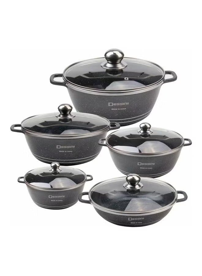 DESSINI 10-Piece Granite Non Stick Cookware Set Includes 4xCasserol With Lid 32cm, 28cm, 24cm, 20cm, 1xShallow Pot With Lid 28 cm Black 32,28,24,20,28cm- Black - Image 5