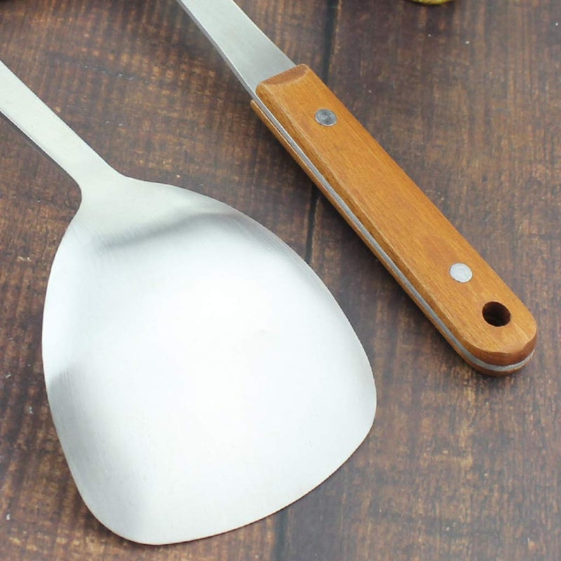 ONICORN Stainless Steel Spatula Vegetable Shovel and Soup Ladle Spoon Set with Heat Resistant Wooden Handle  - Image 5