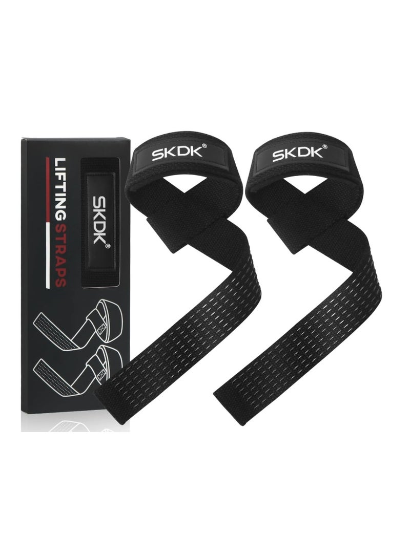 Lifting Straps Deadlift Gym Wrist Straps Weightlifting with Neoprene Cushioned Wrist Padded and Anti-Skid Silicone - for Weightlifting, Bodybuilding - Black Pro