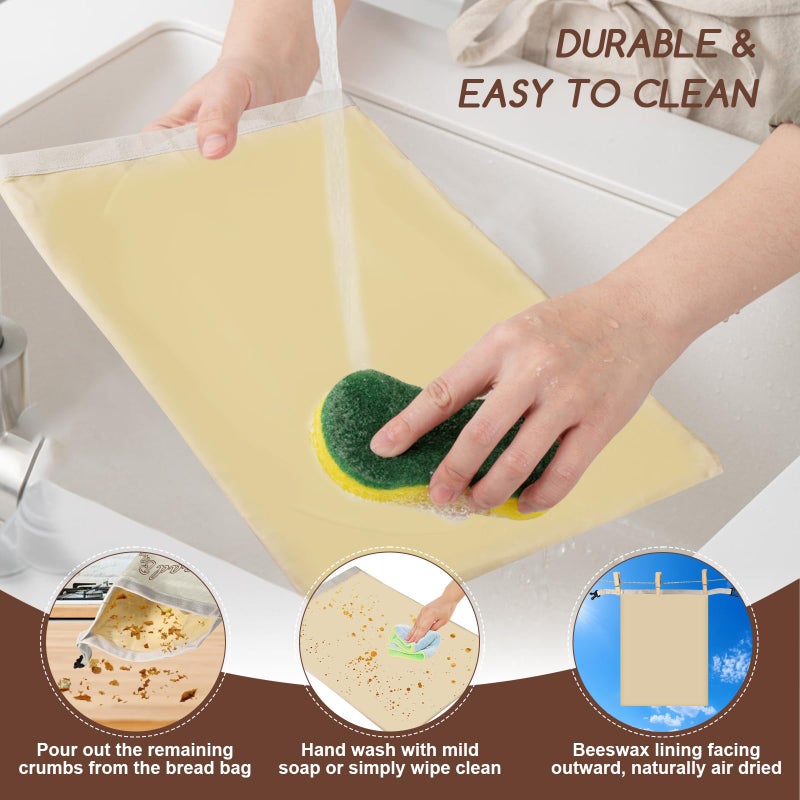 fufeisi Beeswax Bread Bags for Sourdough, 2 Pack Reusable Bread Bag for Storage XL 17x13 Inch, Large Linen Beeswax Bread Bags for Homemade Sourdough with 1 Linen Bowl Cover - Keep Fresh, Freezer Safe - Image 5