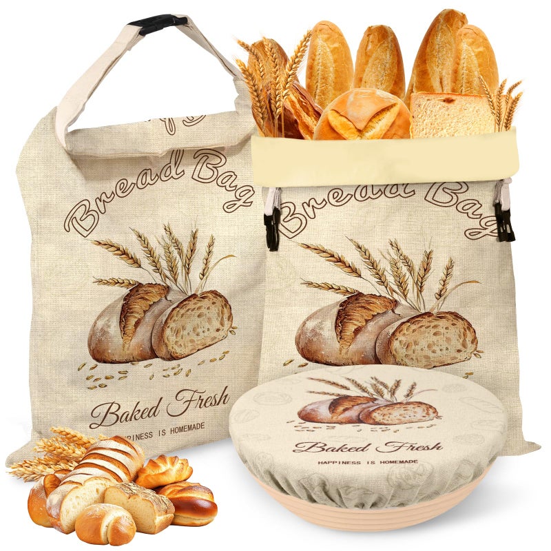 fufeisi Beeswax Bread Bags for Sourdough, 2 Pack Reusable Bread Bag for Storage XL 17x13 Inch, Large Linen Beeswax Bread Bags for Homemade Sourdough with 1 Linen Bowl Cover - Keep Fresh, Freezer Safe - Image 1