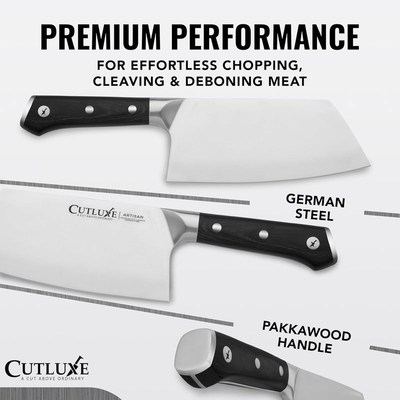Cutluxe Meat Cleaver Knife - 7" Heavy Cleaver Butcher Knife, Razor Sharp German Steel Blade, Full Tang, Ergonomic Handle Design – Artisan Series - Image 2