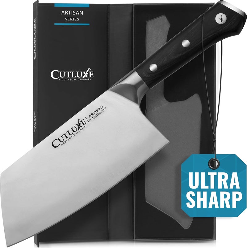 Cutluxe Meat Cleaver Knife - 7" Heavy Cleaver Butcher Knife, Razor Sharp German Steel Blade, Full Tang, Ergonomic Handle Design – Artisan Series - Image 1
