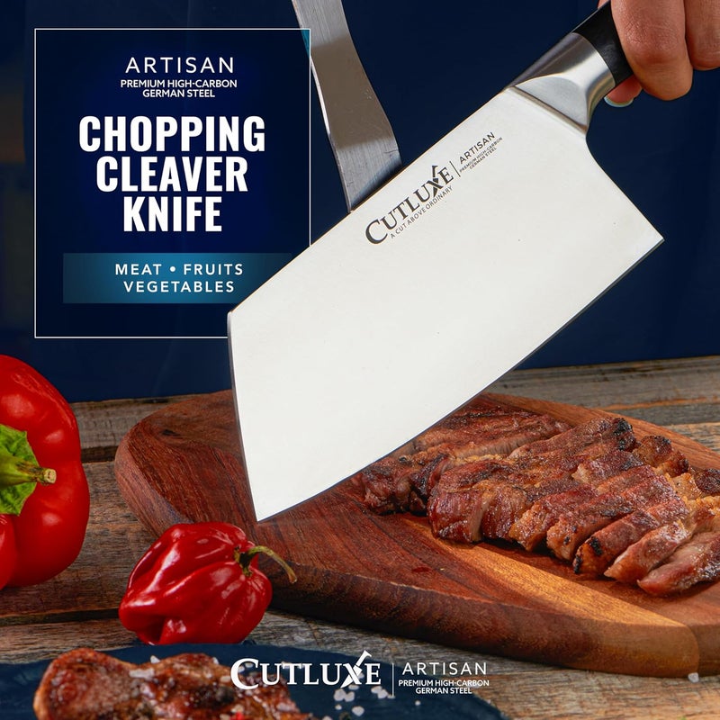 Cutluxe Meat Cleaver Knife - 7" Heavy Cleaver Butcher Knife, Razor Sharp German Steel Blade, Full Tang, Ergonomic Handle Design – Artisan Series - Image 4