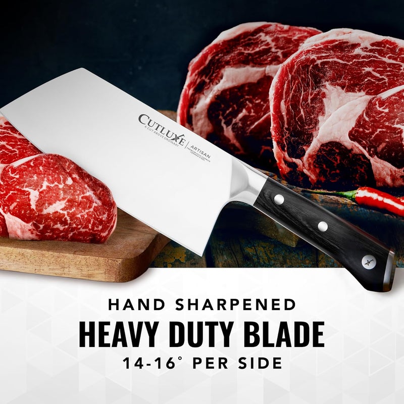 Cutluxe Meat Cleaver Knife - 7" Heavy Cleaver Butcher Knife, Razor Sharp German Steel Blade, Full Tang, Ergonomic Handle Design – Artisan Series - Image 3