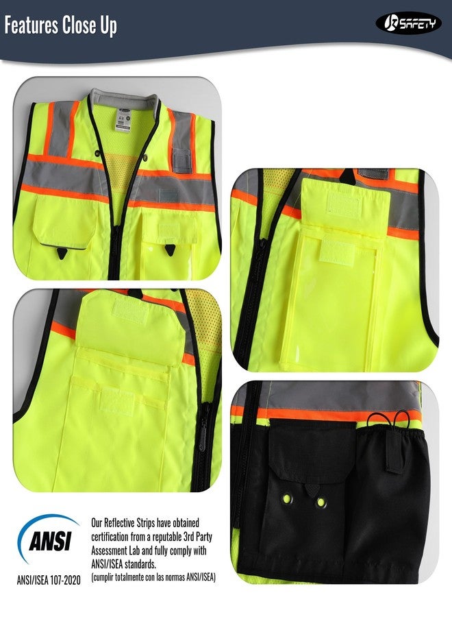 JKSafety سترة أمان عالية الوضوح للجنسين من JKSafety، معدات وقاية شخصية شديدة التحمل، جيوب داخلية، متوافقة مع معايير ANSI/ISEA (188-YBlk L) - Image 2
