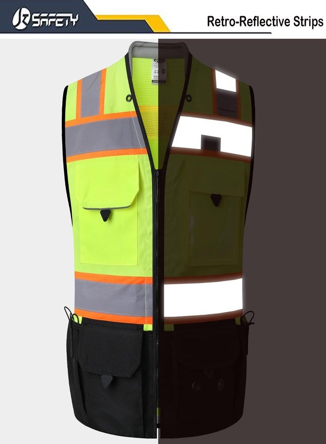 JKSafety سترة أمان عالية الوضوح للجنسين من JKSafety، معدات وقاية شخصية شديدة التحمل، جيوب داخلية، متوافقة مع معايير ANSI/ISEA (188-YBlk L) - Image 4