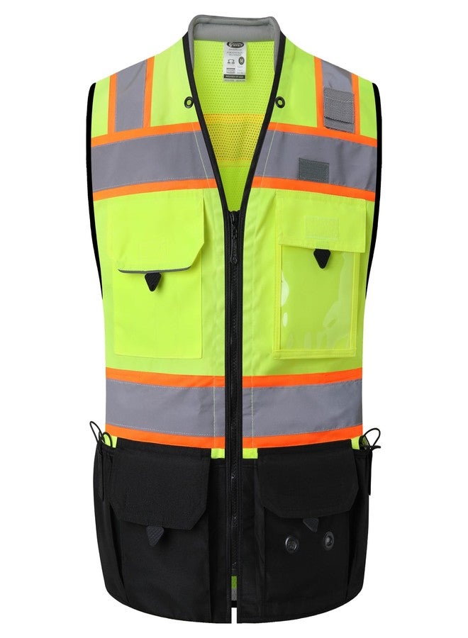 JKSafety سترة أمان عالية الوضوح للجنسين من JKSafety، معدات وقاية شخصية شديدة التحمل، جيوب داخلية، متوافقة مع معايير ANSI/ISEA (188-YBlk L) - Image 1