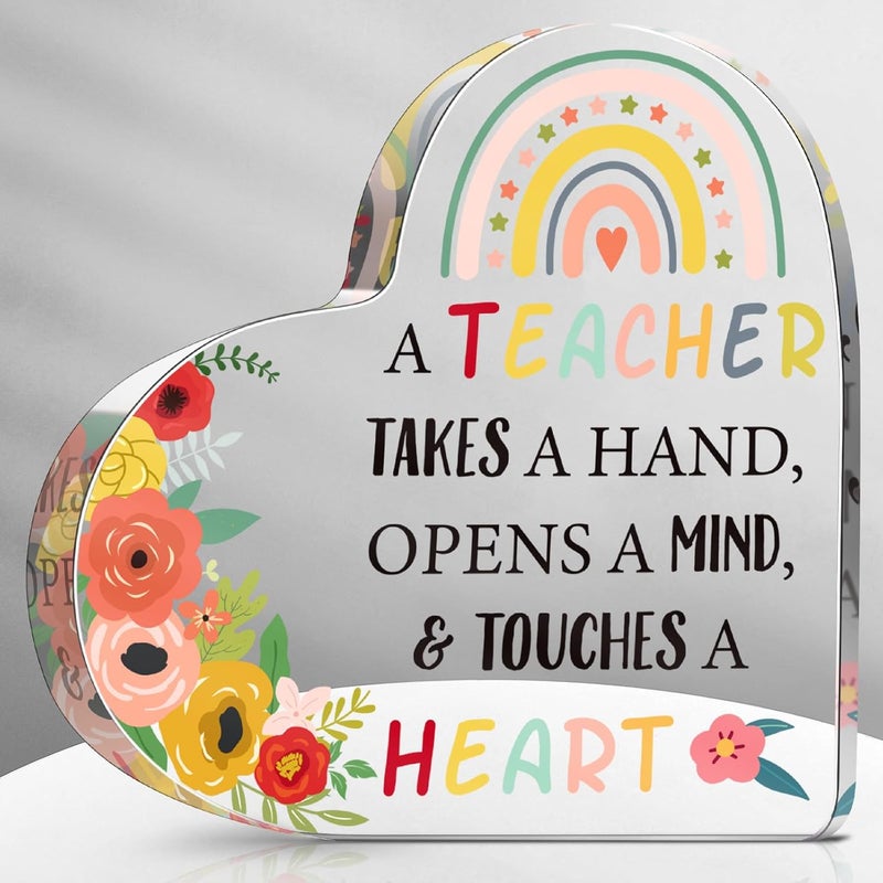 Perthlin Acrylic Best Teacher Appreciation Gifts for Women Thank You Teacher Gifts from Student Back to School Present for Office Desk Christmas Paperweight Keepsake Decor(Heart Rainbow) - Image 1