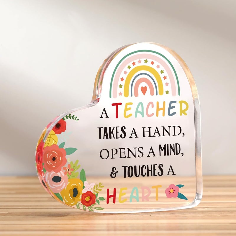 Perthlin Acrylic Best Teacher Appreciation Gifts for Women Thank You Teacher Gifts from Student Back to School Present for Office Desk Christmas Paperweight Keepsake Decor(Heart Rainbow) - Image 2