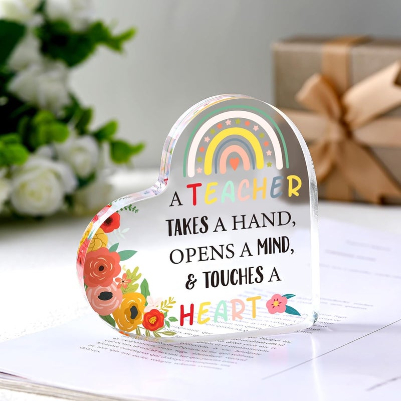 Perthlin Acrylic Best Teacher Appreciation Gifts for Women Thank You Teacher Gifts from Student Back to School Present for Office Desk Christmas Paperweight Keepsake Decor(Heart Rainbow) - Image 3