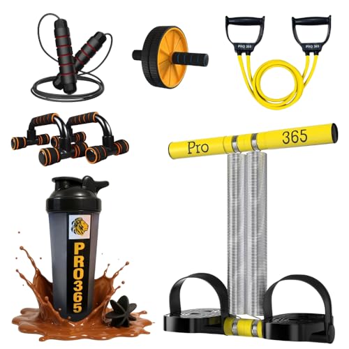 PRO365 Home Fitness Kit, 6-in-1 Exercise Equipment Set with Jump Rope, Ab Wheel, Resistance Bands, Push-Up Bars, Hand Gripper, Shaker Bottle - Image 1