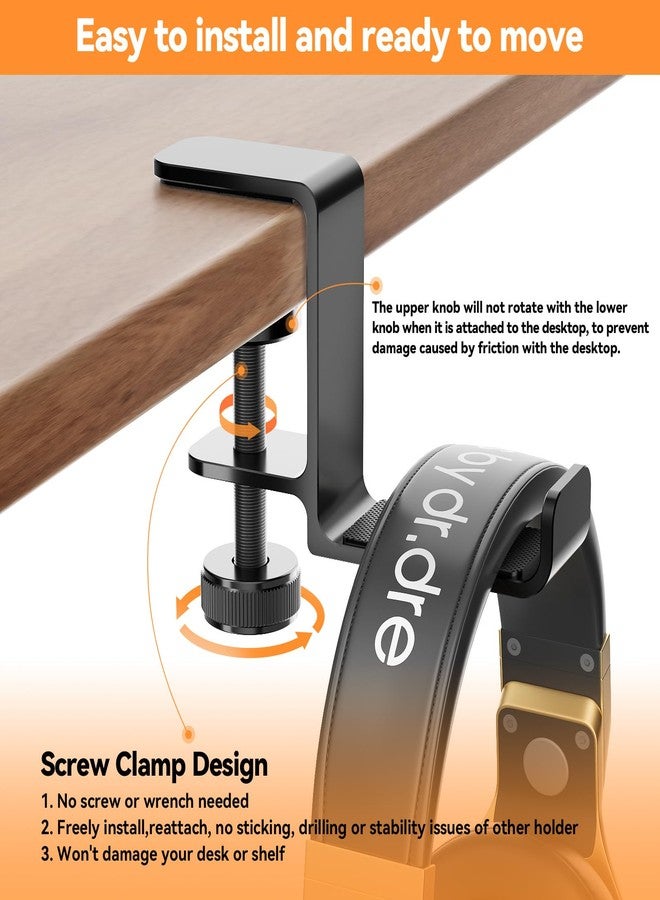 Yocice Headphone Hanger Holder Stand-Under Desk Headphone Hanger， Headset Hook Holder Space-Saving Aluminum Stand with Universal Fit for Gaming PC Accessories (Black-1PCS) - Image 3