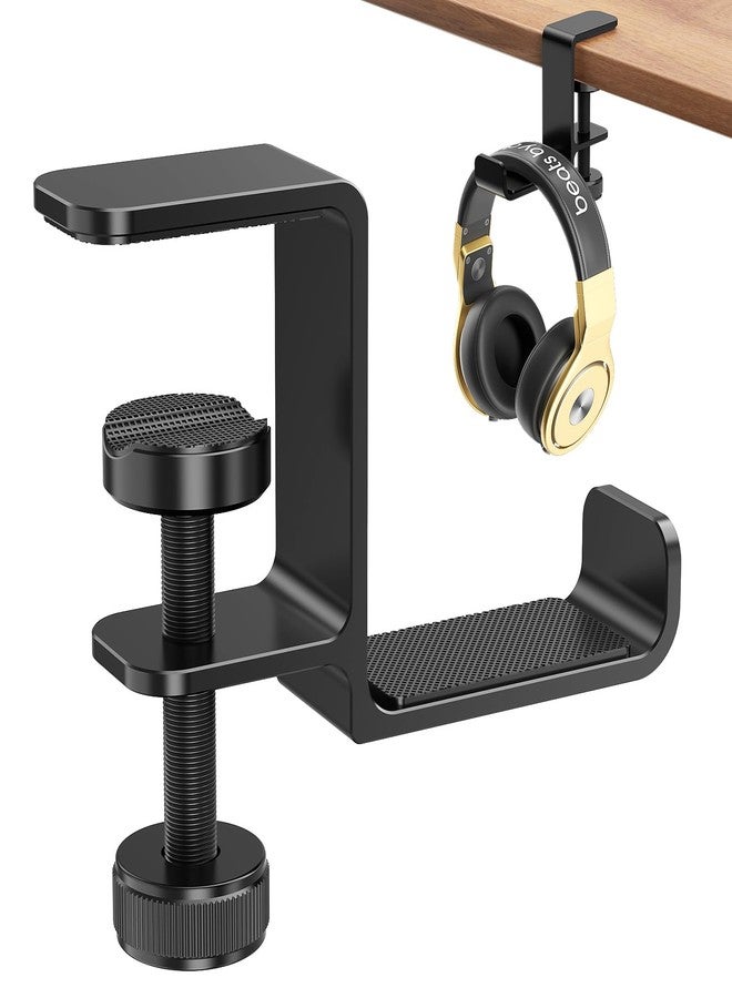 Yocice Headphone Hanger Holder Stand-Under Desk Headphone Hanger， Headset Hook Holder Space-Saving Aluminum Stand with Universal Fit for Gaming PC Accessories (Black-1PCS) - Image 1