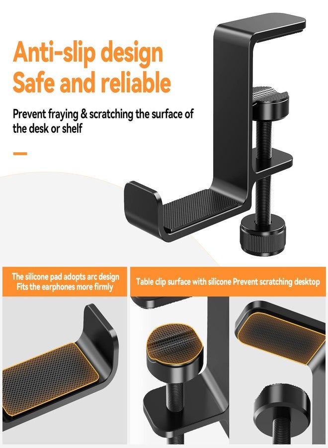 Yocice Headphone Hanger Holder Stand-Under Desk Headphone Hanger， Headset Hook Holder Space-Saving Aluminum Stand with Universal Fit for Gaming PC Accessories (Black-1PCS) - Image 2