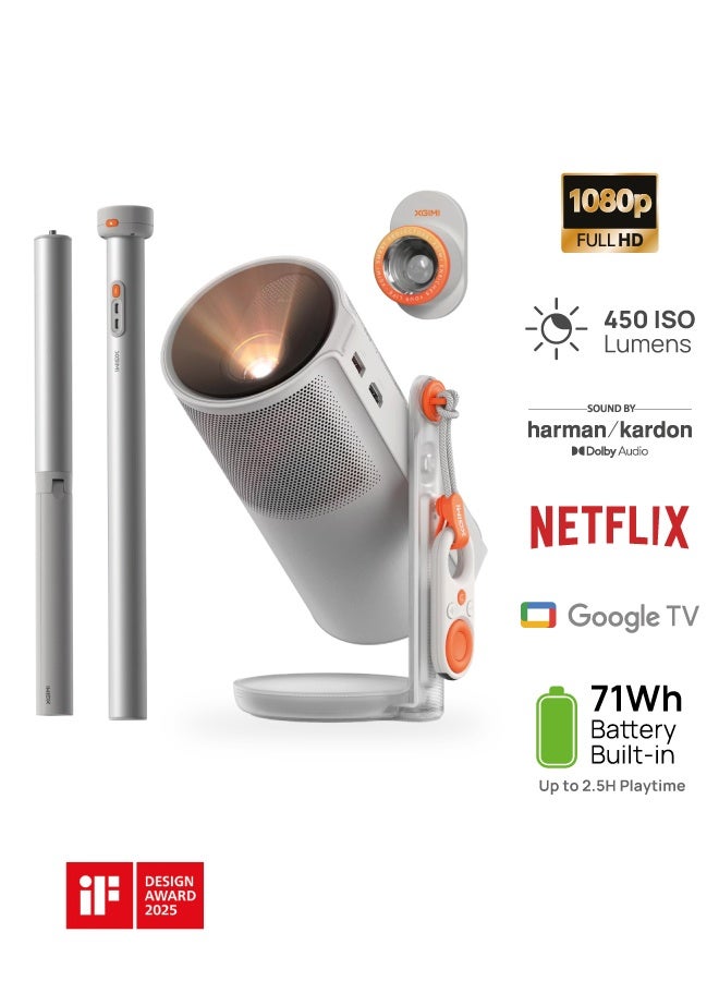 MOGO 4 BUNDLE SET | Full HD Portable Projector + PowerBase Stand + 450 ISO Lumens , 360° Built-in Stand, 5Hrs Movie Time, 2x 6W Harman/Kardon Speakers, Google TV, for Home/Work/Camping