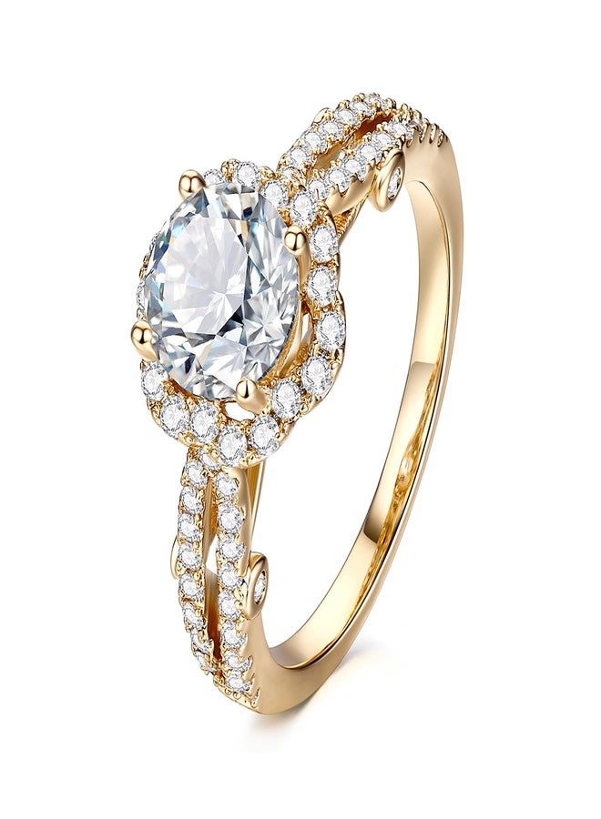 AllenCOCO 1.2CT Halo Engagement Ring - Thick 14K Gold Plated & Round Cut CZ Promise Eternity Wedding Ring for Women Ideal for Travel and Daily Wear Size 5 - Image 1