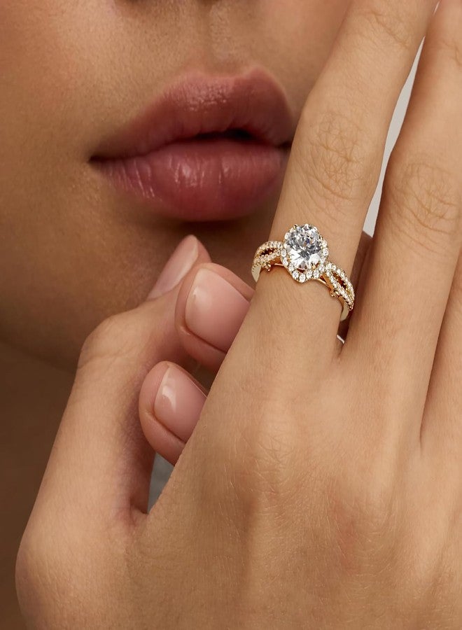 AllenCOCO 1.2CT Halo Engagement Ring - Thick 14K Gold Plated & Round Cut CZ Promise Eternity Wedding Ring for Women Ideal for Travel and Daily Wear Size 5 - Image 2