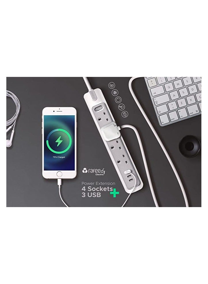 رافيد كابل تمديد الطاقة بطول 3 أمتار، 4 مقابس، 2 منفذ USB-A، ومنفذ USB-C واحد - Image 5