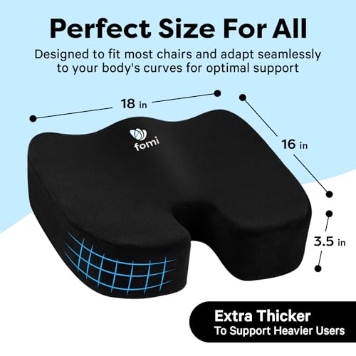FOMI Extra Thick Firm Coccyx Orthopedic Memory Foam Seat Cushion | Black Large Cushion for Car or Truck Seat, Office Chair, Wheelchair | Back Pain Relief (Black) - Image 2