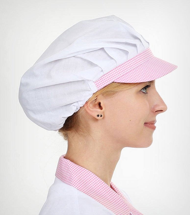 Breathable Kitchen Work Cap Anti-dust Pink plaid full cloth 
