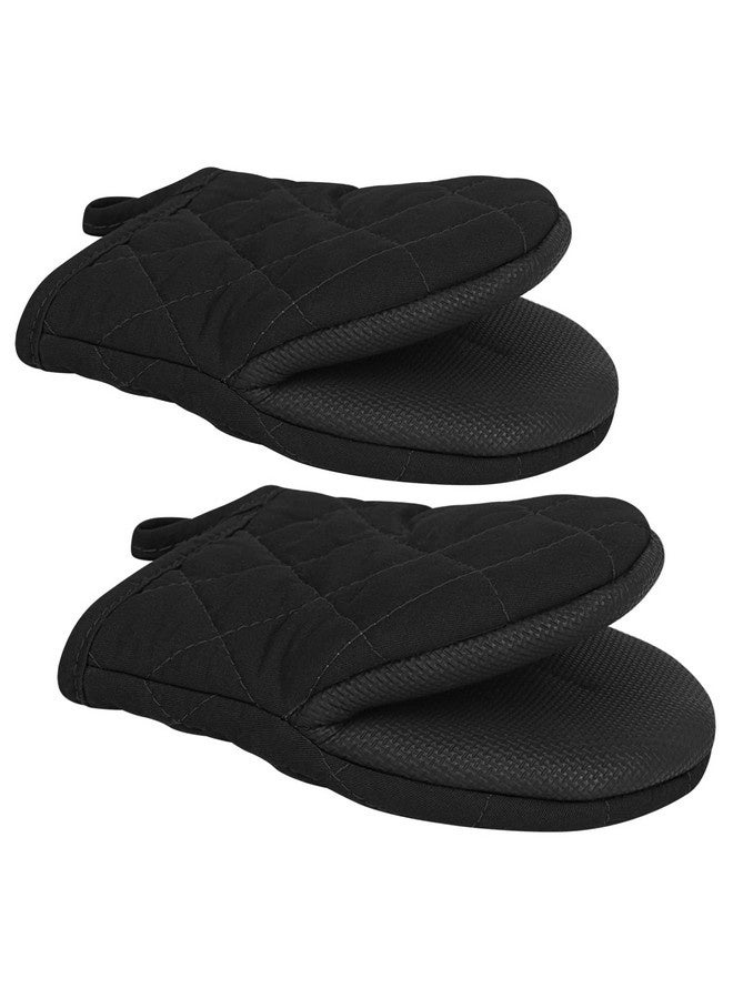 بيوينتي زوج واحد من قفازات الفرن القصيرة - قفازات فرن مطبخ من السيليكون مقاومة للحرارة العالية 500 درجة فهرنهايت، قفازات فرن صغيرة مع أسطح قبضة غير قابلة للانزلاق وحلقة تعليق للشواء والخبز والطهي والشواء (أسود) - Image 1