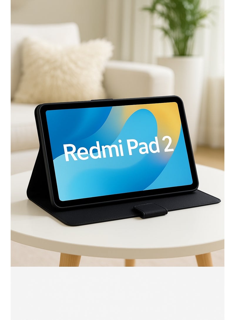 High-Quality Premium and Elegant Tablet Case for Redmi Pad 2 – Full Protection Against Shocks and Scratches with Card Holder & Built-in Stand – Stylish Black - Image 2